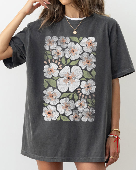 White Autumn Flowers, Botanical, Retro, Fall, Floral Shirt