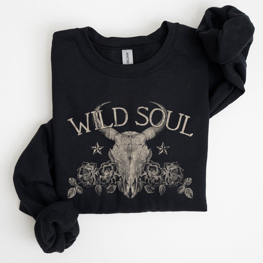 Wild Soul, Cow Skull, Western, Desert Sweatshirt