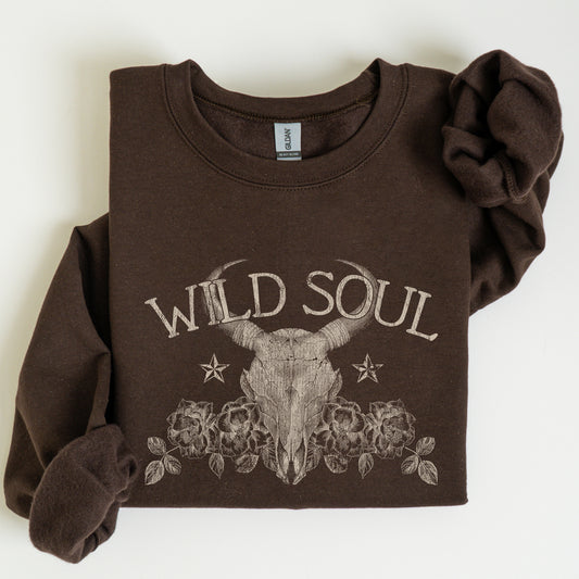 Wild Soul, Cowboy, Skull, Roses, Country, Cowgirl Sweatshirt