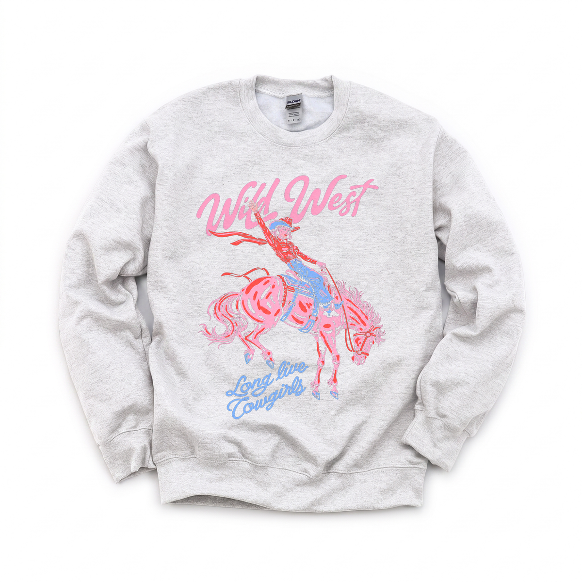 Wild West Cowgirl graphic on Gildan 18000 in Ash