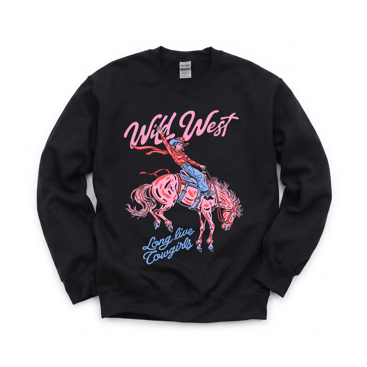 Wild West Cowgirl graphic on Gildan 18000 in Black