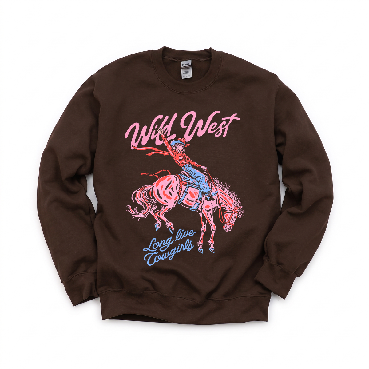 Wild West Cowgirl graphic on Gildan 18000 in Dark Chocolate