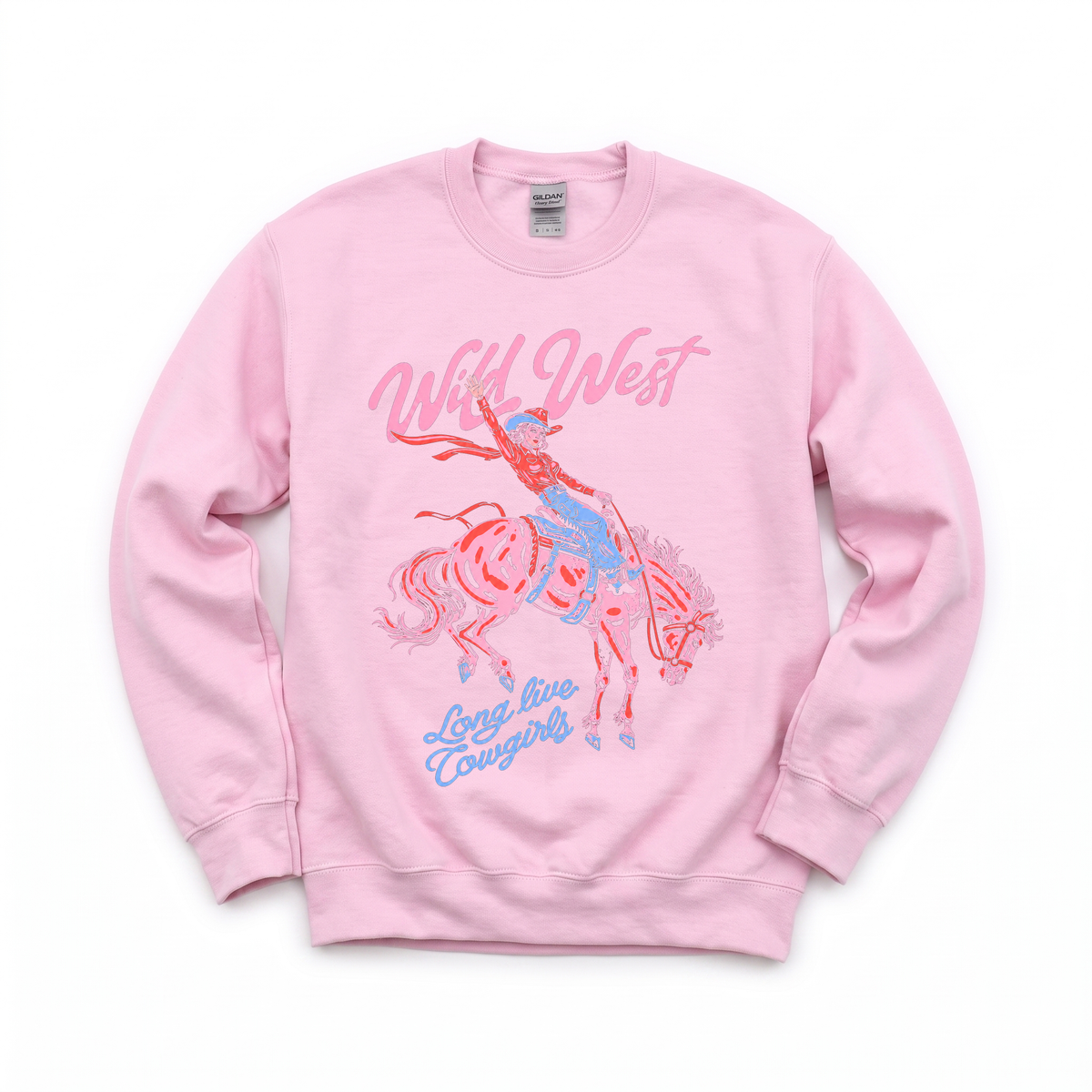 Wild West Cowgirl graphic on Gildan 18000 in Light Pink