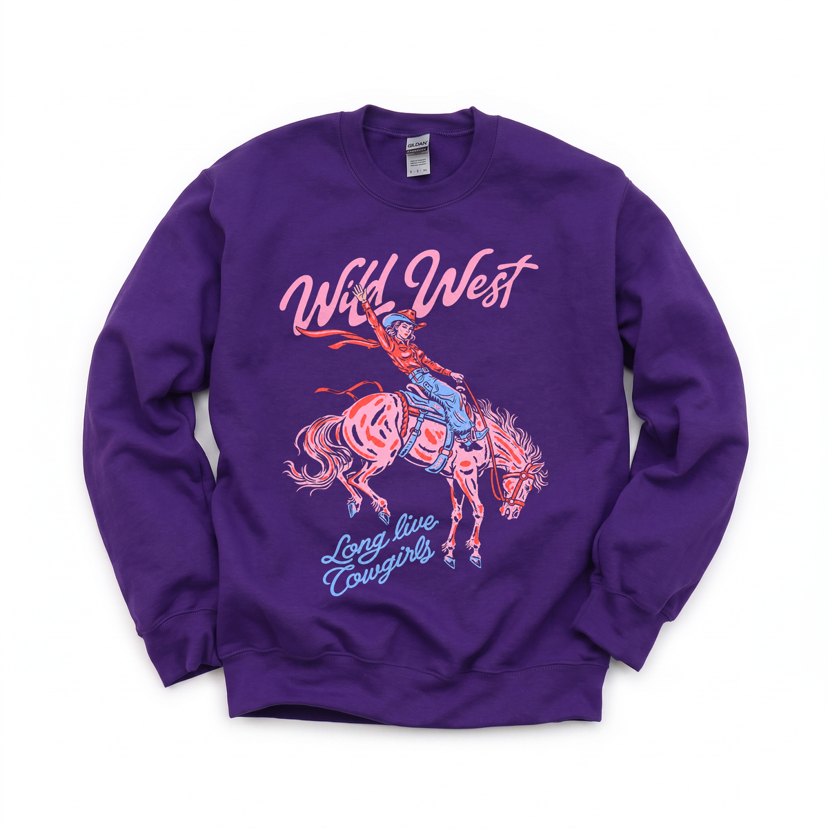 Wild West Cowgirl graphic on Gildan 18000 in Purple