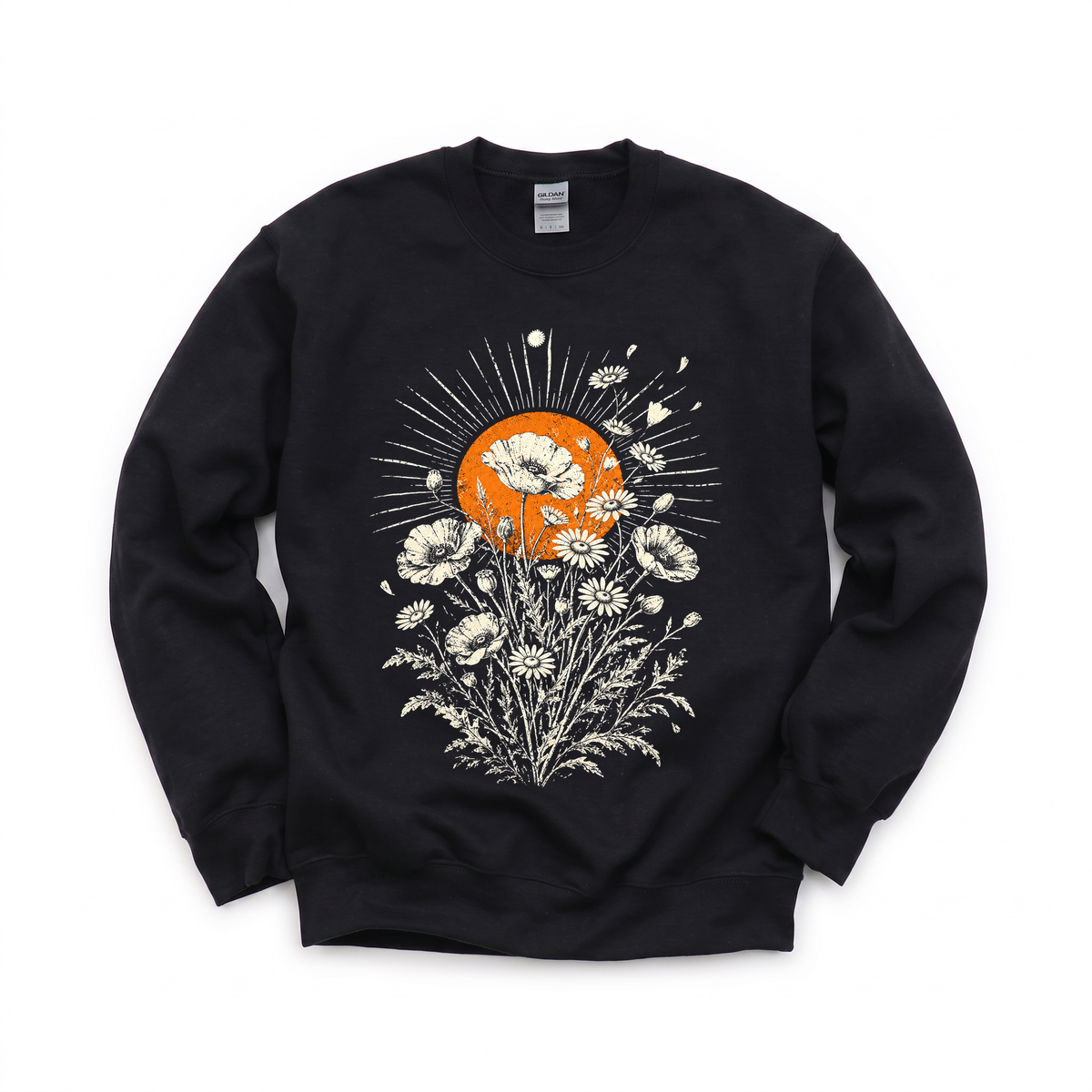 Wildflower Bouquet graphic on Gildan 18000 in Black