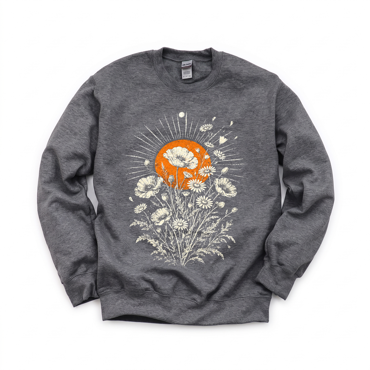 Wildflower Bouquet graphic on Gildan 18000 in Dark Heather