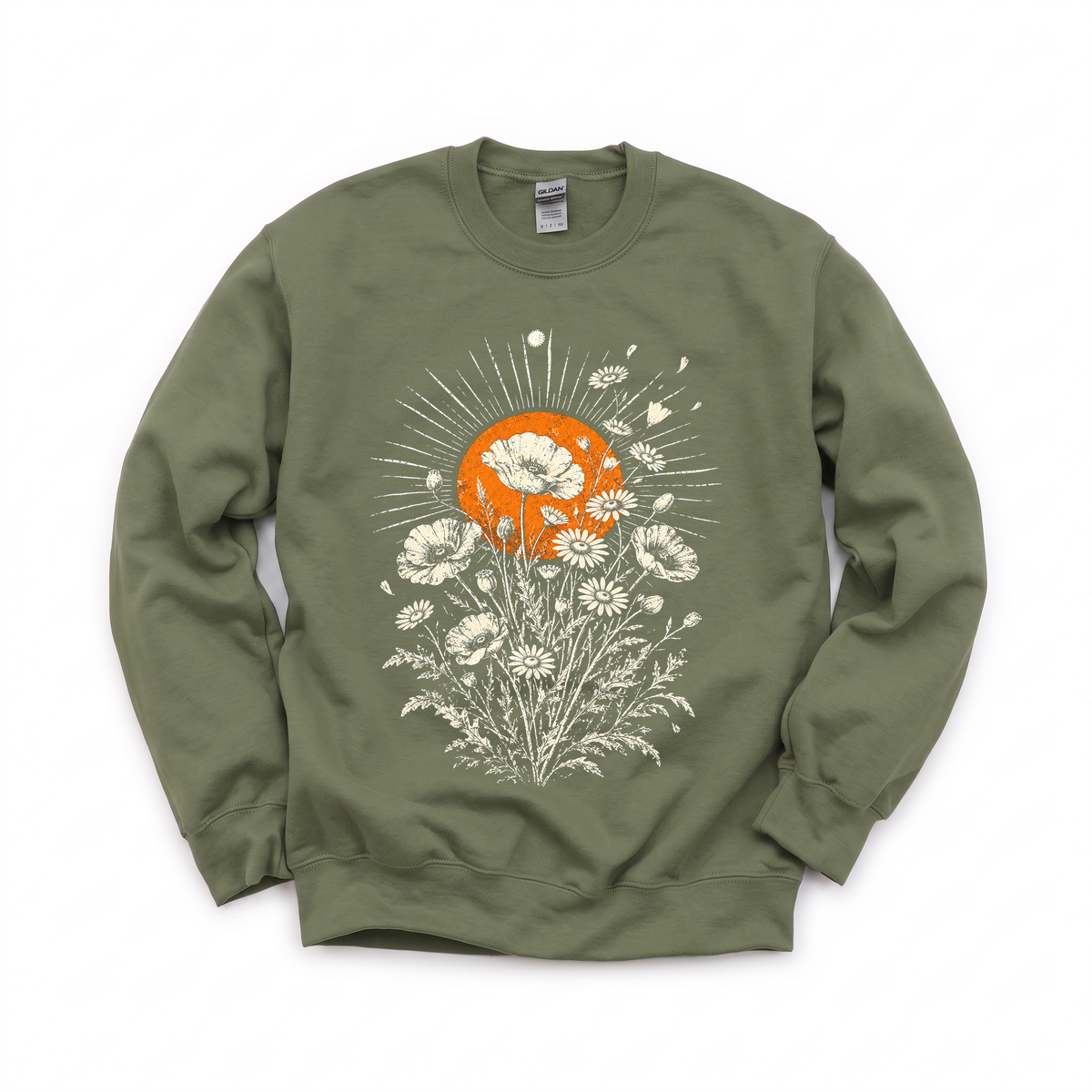 Wildflower Bouquet graphic on Gildan 18000 in Military Green