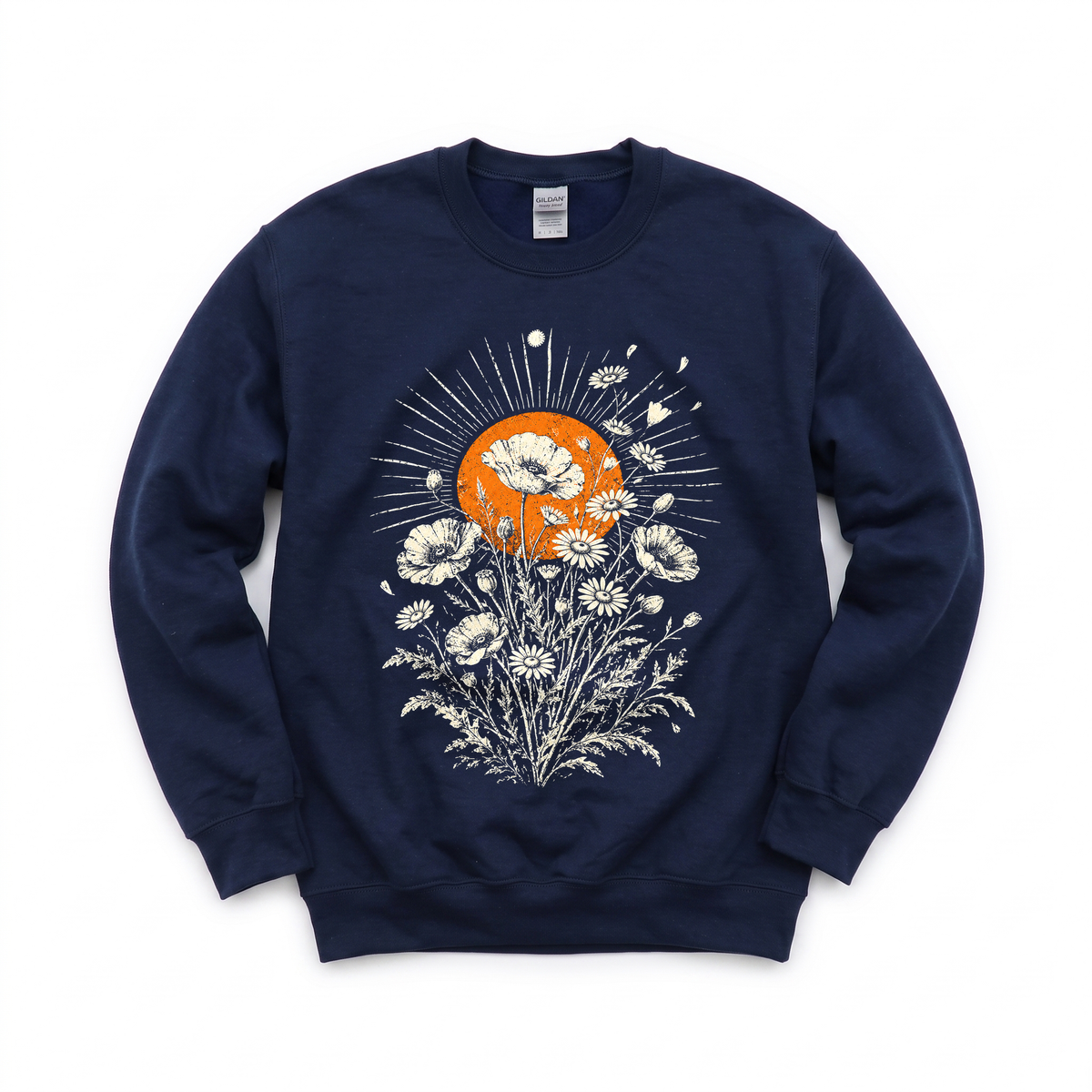 Wildflower Bouquet graphic on Gildan 18000 in Navy