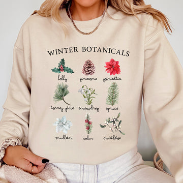 Winter Botanicals, Holly, Poinsettia, Pine Tree, Winter, Snow, Xmas Sweatshirt
