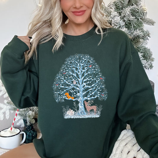 Winter Tree Filled With Animals, Christmas Sweatshirt