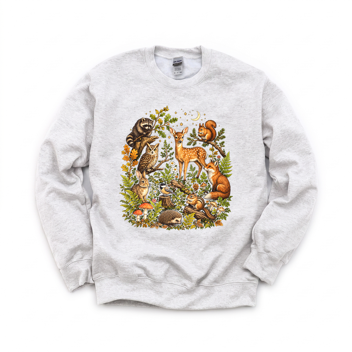 Woodland Animals graphic on Gildan 18000 in Ash
