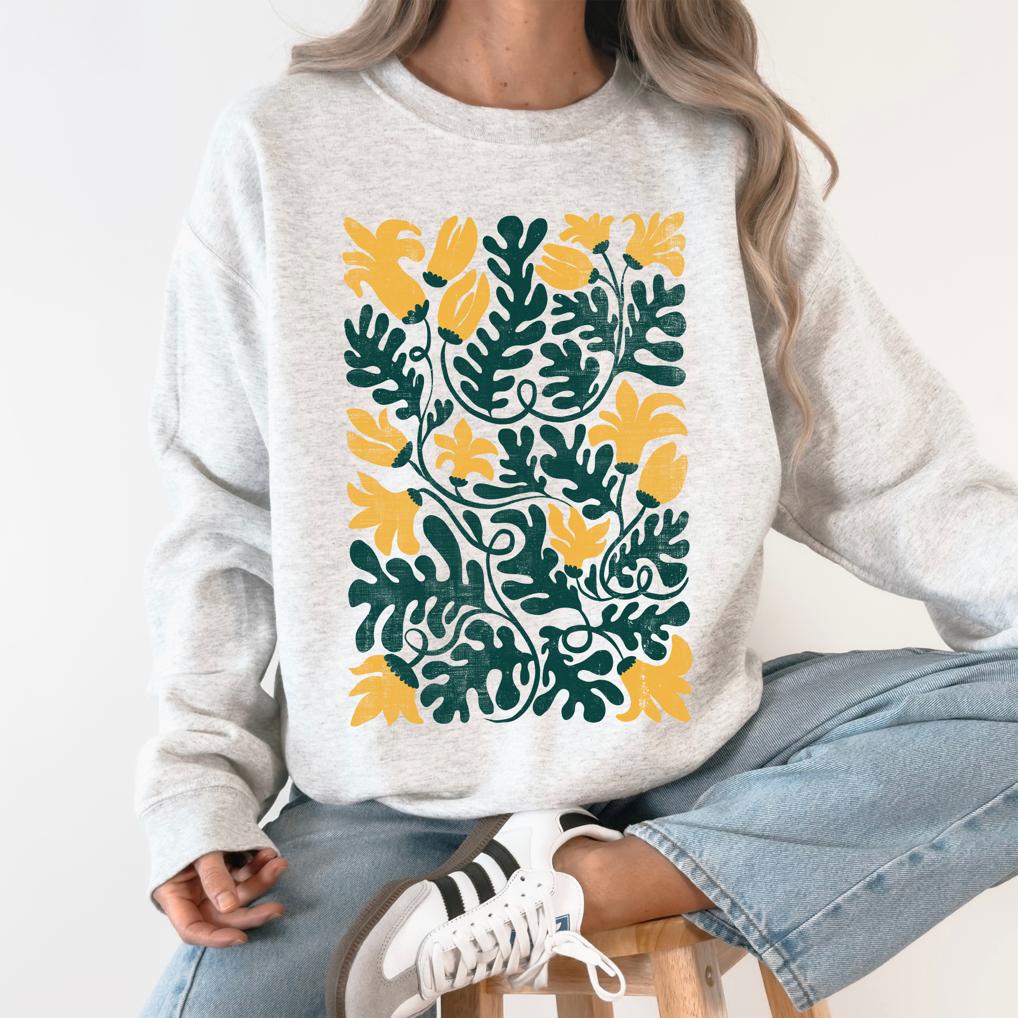 Yellow Floral Leaf Botanical, Vintage Boho, Nature Sweatshirt