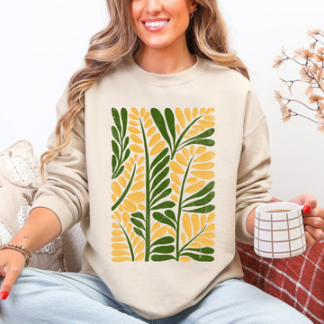 Yellow Leaf Botanical Pattern, Vintage Boho, Nature Sweatshirt