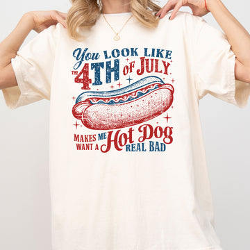 You Look Like The Fourth Of July, Hotdogs, Patriotic Party, America, Flag Comfort Colors T-Shirt
