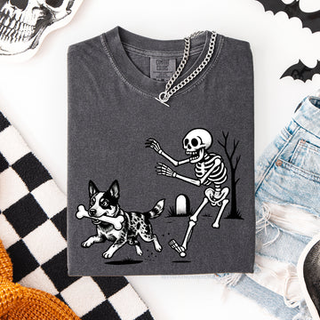 Funny Dog Breeds and Skeleton Tee | Halloween | Comfort Colors 1717 Pepper | Dog Mom , Dog Dad Shirt | 50+ Breeds