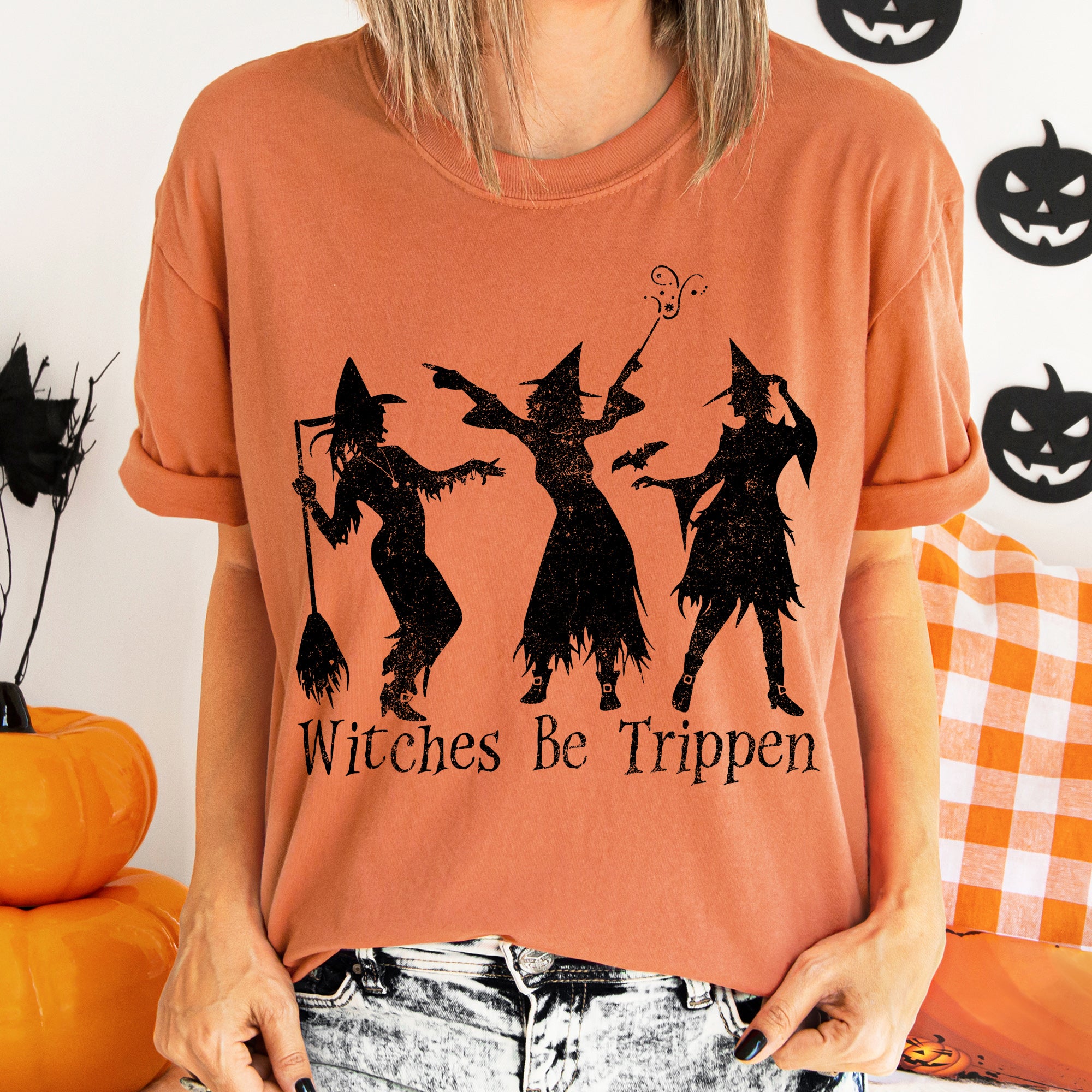 Witches Be Trippin Halloween T-shirt Black Print