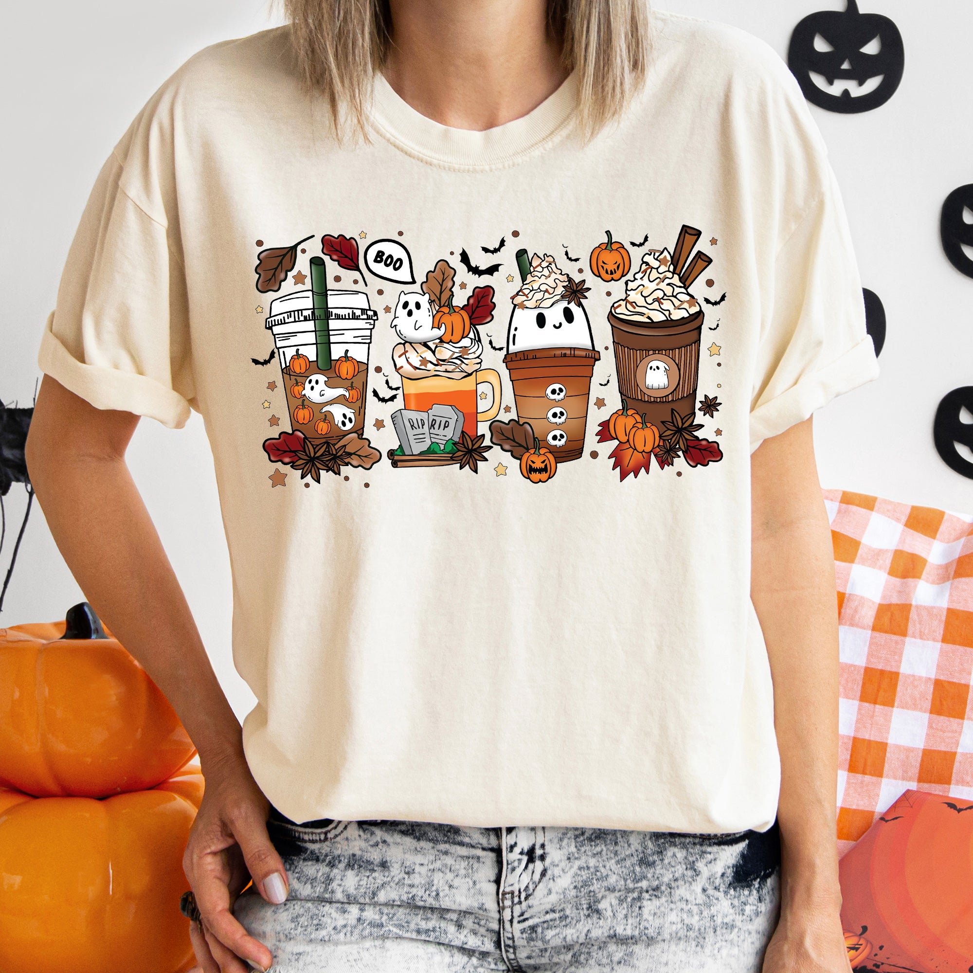 Boo Pumpkin Coffee Vintage Halloween T-shirt
