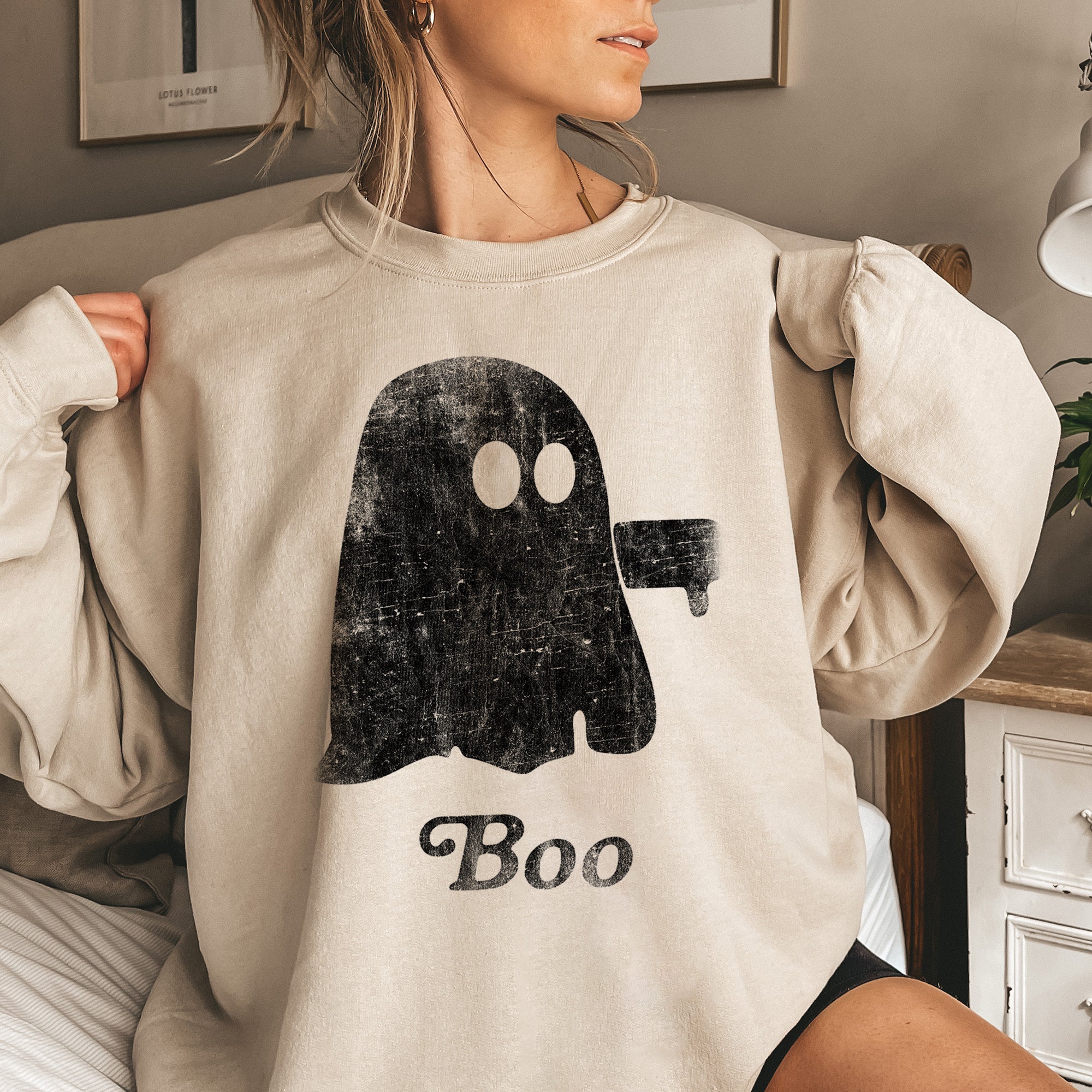 Boo Vintage Ghost Halloween Sweatshirt