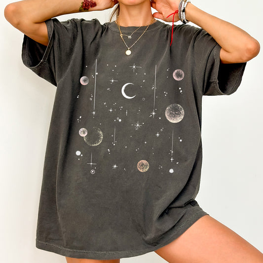 Celestial Moon, Moon Phase Astrology Astronomy, Boho, Oversized, Vintage Comfort Colors Tshirt