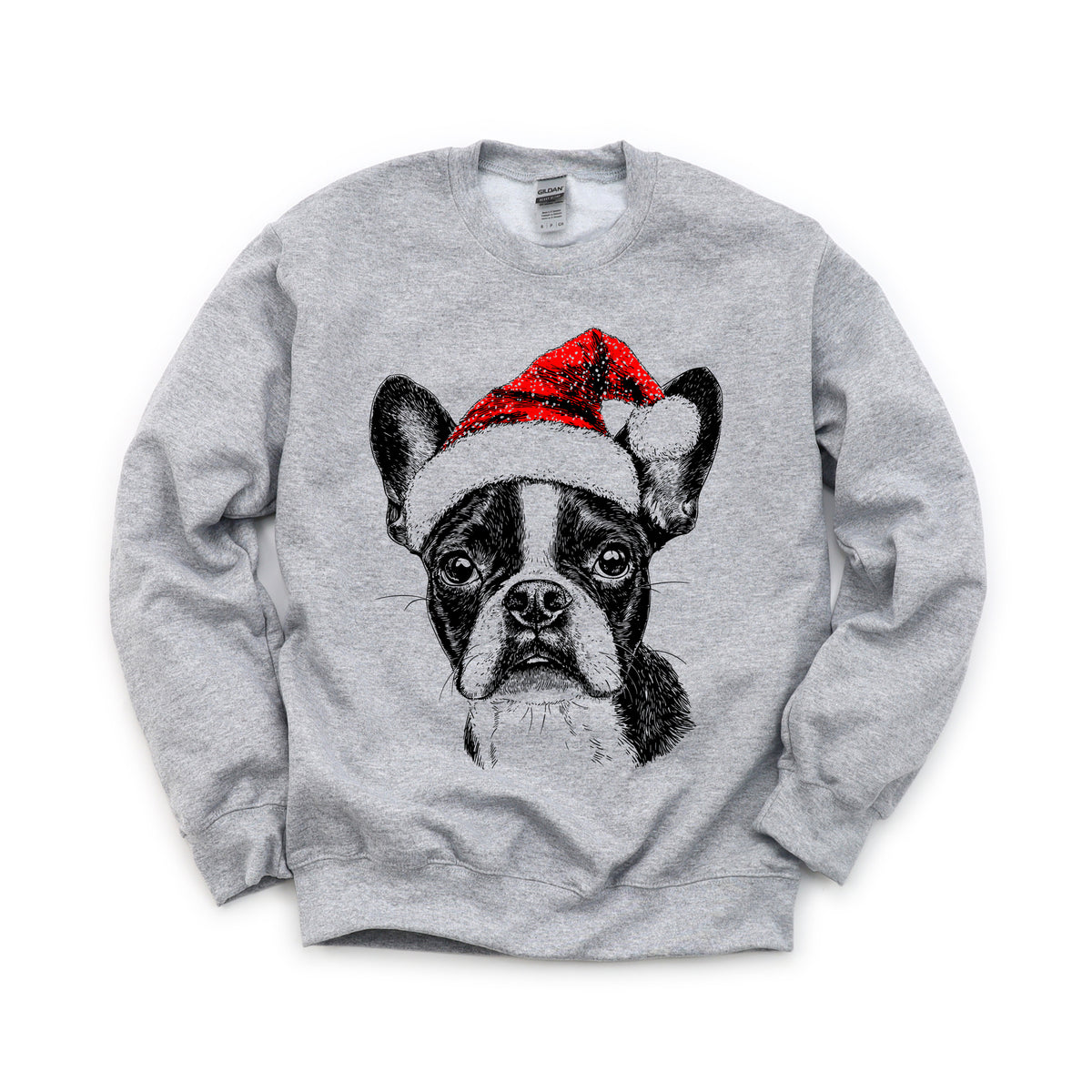 Boston Terrier Christmas dog sweatshirt — adult and youth Sport Grey