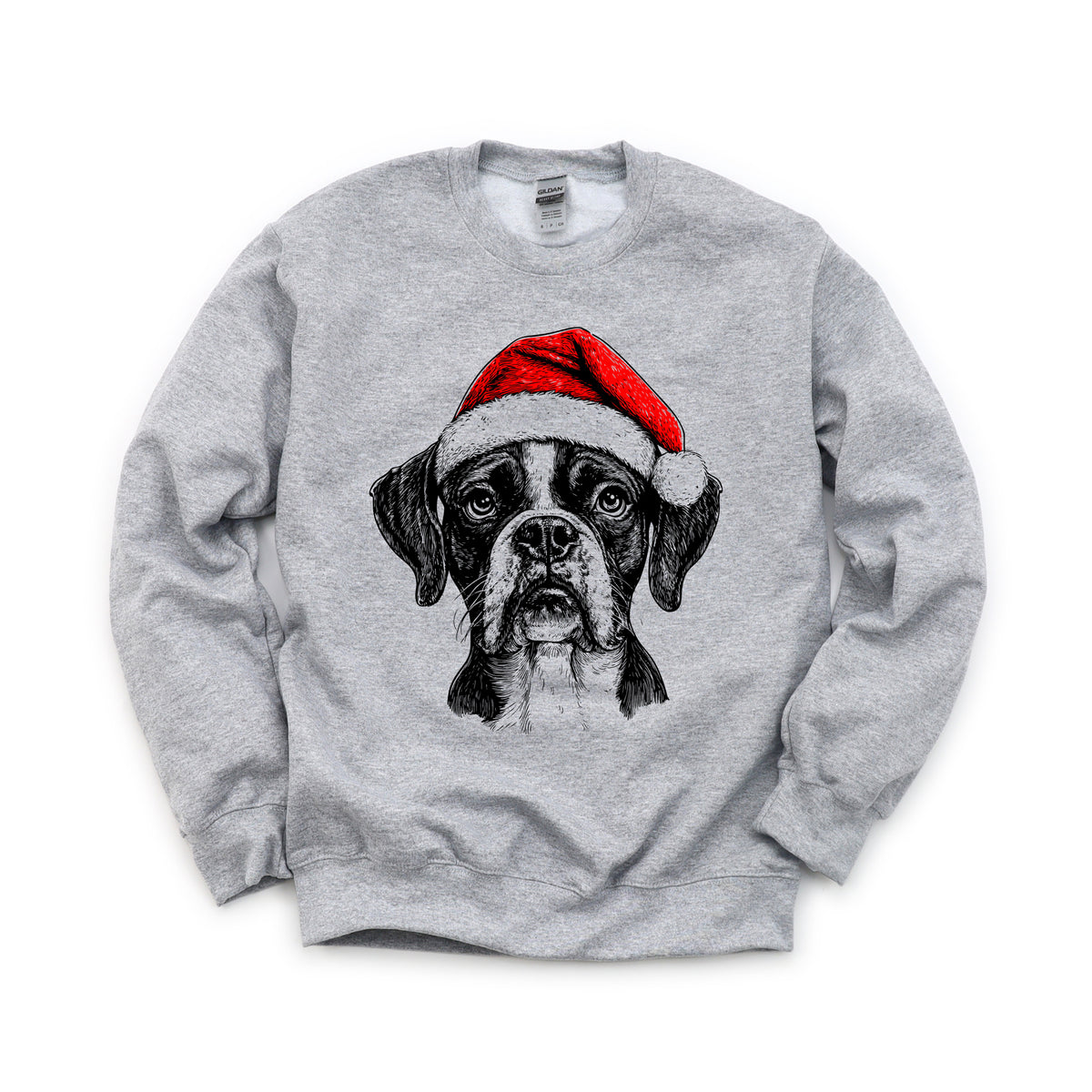 Boxer Christmas dog sweatshirt — adult and youth Sport Grey