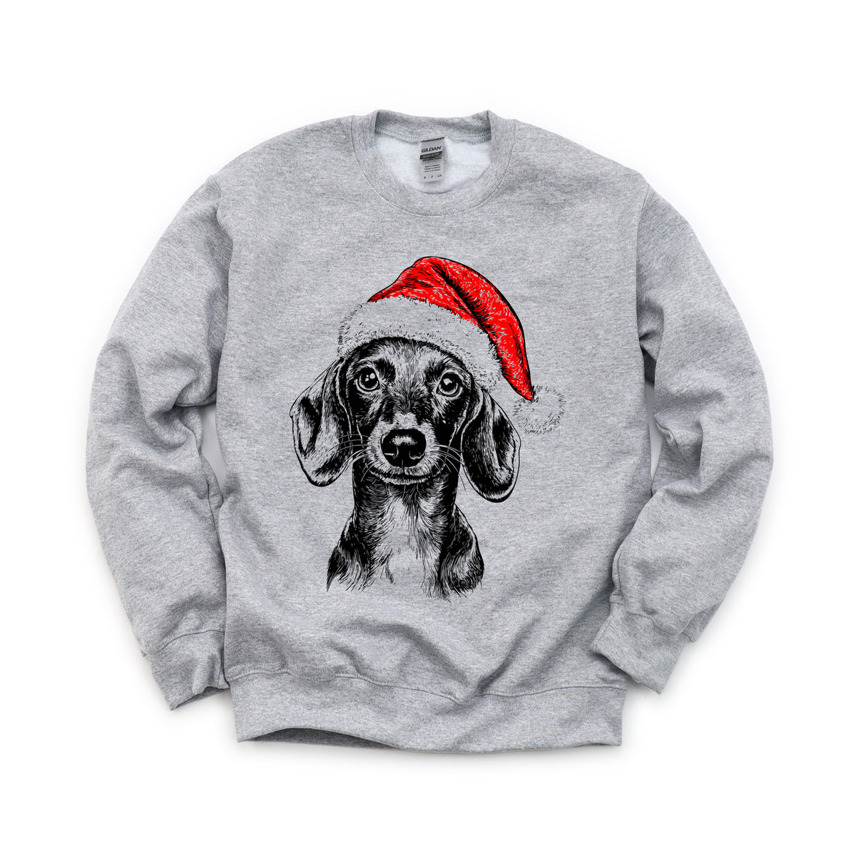 Dachshund Christmas dog sweatshirt — adult and youth Sport Grey
