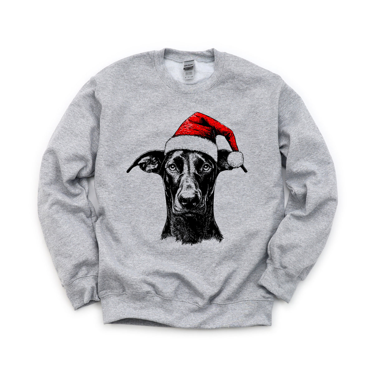 Doberman Christmas dog sweatshirt — adult and youth Sport Grey