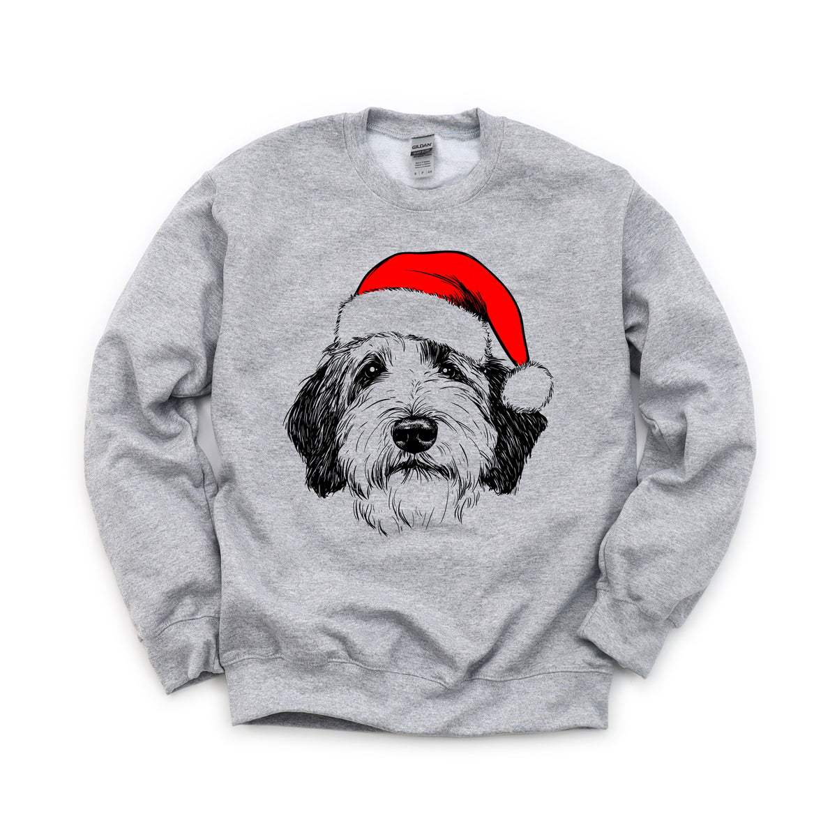 Old English Sheepdog Christmas dog sweatshirt — adult and youth Sport Grey