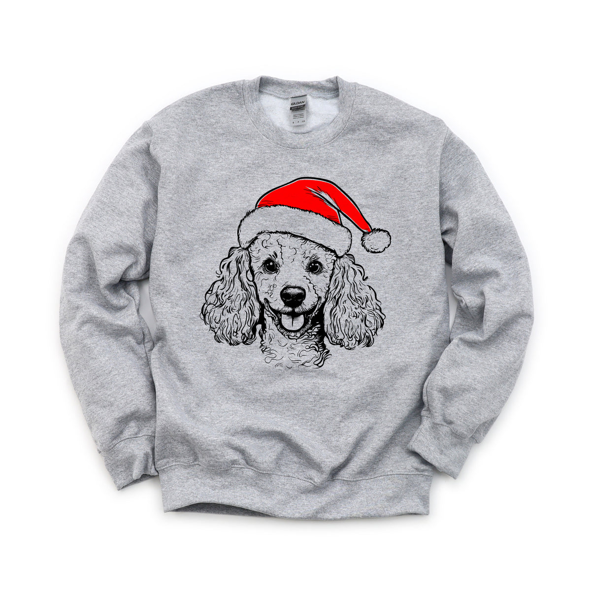 Poodle Christmas dog sweatshirt — adult and youth Sport Grey