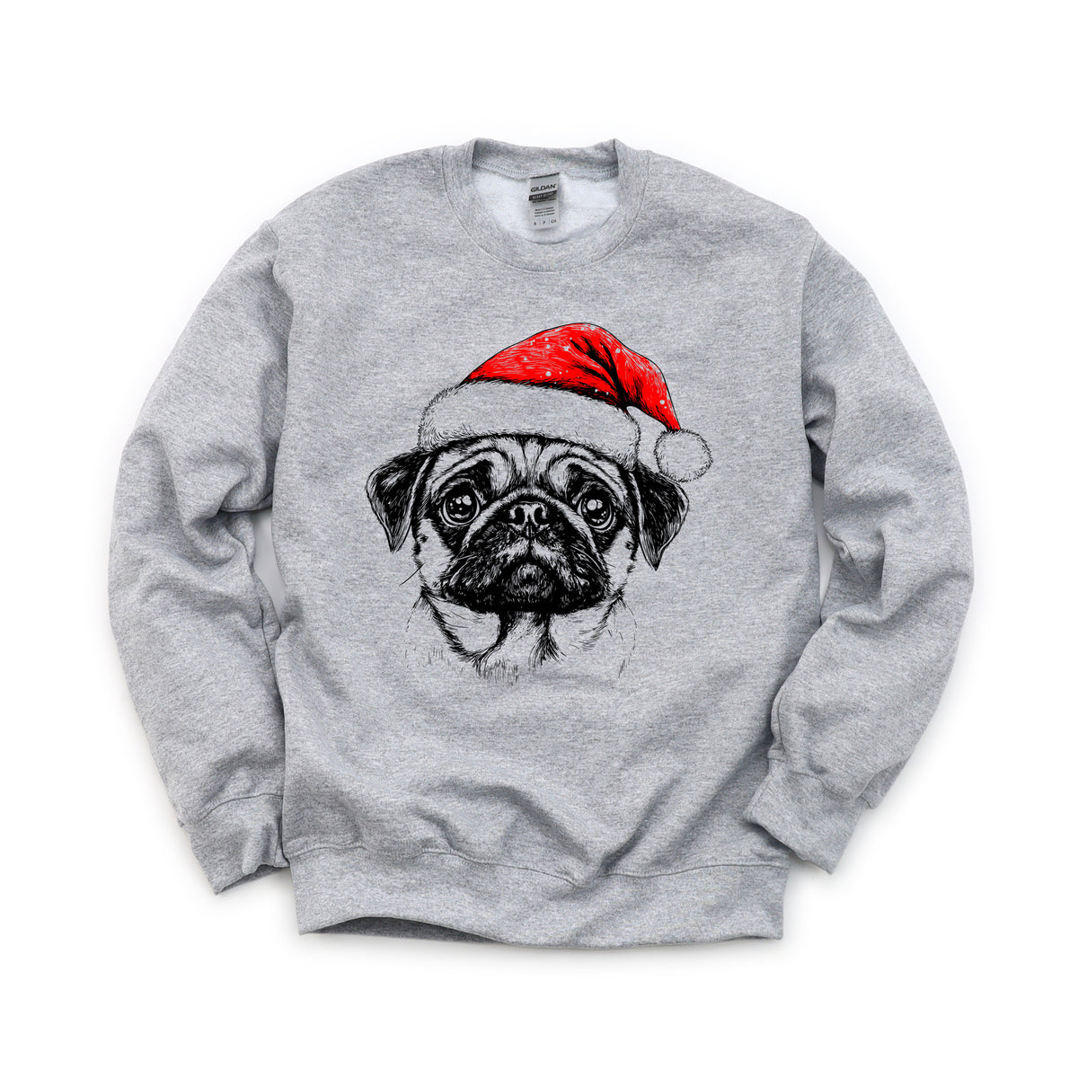 Pug Christmas dog sweatshirt — adult and youth Sport Grey