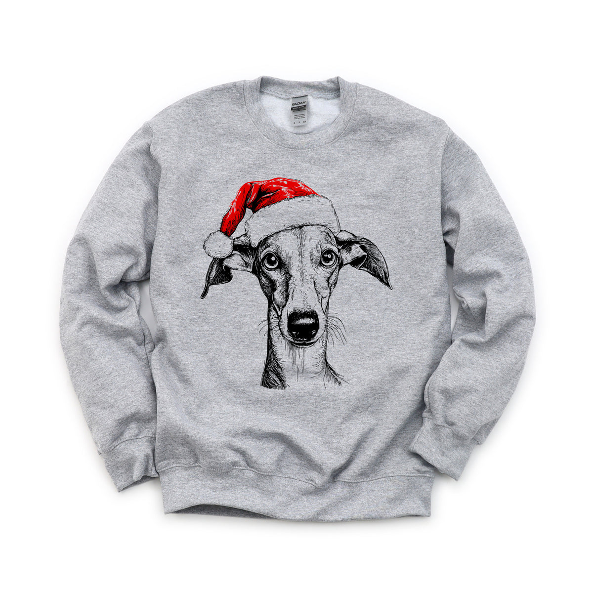 Whippet Christmas dog sweatshirt — adult and youth Sport Grey