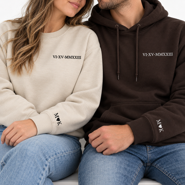Personalized Couples Sweatshirt or Hoodie | Wrist Initials & Optional Date