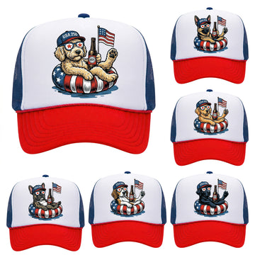 Patriotic Dogs 50 Plus Breeds 4th Of July USA Flag Fireworks Premium Trucker Hat