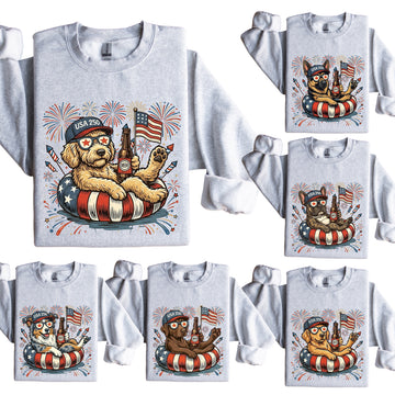 Patriotic Dogs Sweatshirt With 50+ Breeds, USA Flag, Fireworks, Red White and Blue
