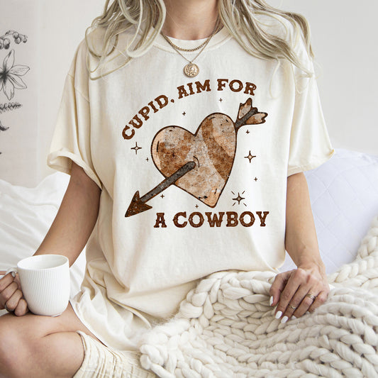 Cupid Aim For A Cowboy, Heart, Western, Country, Comfort Colors Tshirt, Valentine's Day