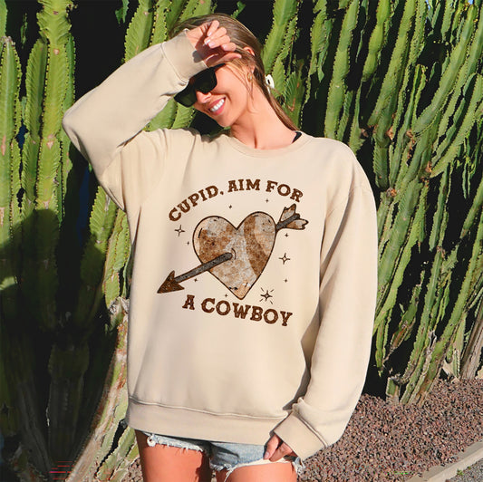 Cupid Aim For A Cowboy, Heart, Western, Country, Sweatshirt, Valentine's Day