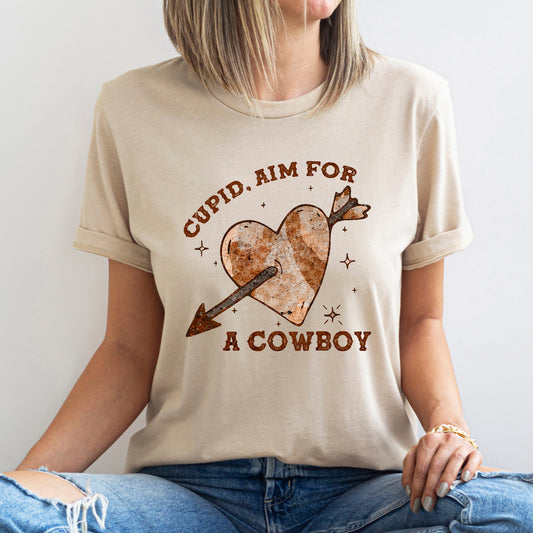 Cupid Aim For A Cowboy, Heart, Western, Country, Super Soft Tshirt, Valentine's Day