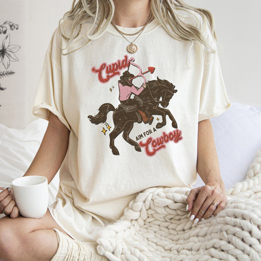 Cupid Aim For A Cowboy, Horse, Western, Country, Comfort Colors Tshirt, Valentine's Day