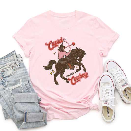 Cupid Aim For A Cowboy, Horse, Western, Country, Super Soft Tshirt, Valentine's Day