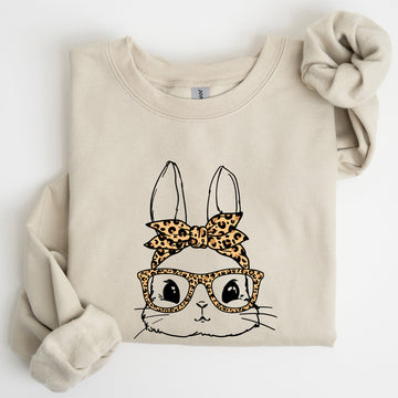 Cute Bunny, Glasses, Leopard Bandana, Easter, Hipster Sweatshirt