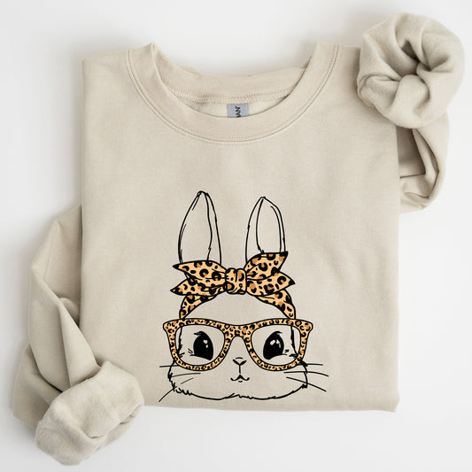 Cute Bunny, Glasses, Leopard Bandana, Easter, Hipster Sweatshirt
