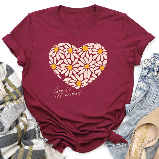 Love Is All Around, Daisy, Heart, Super Soft Tshirt, Valentine's Day