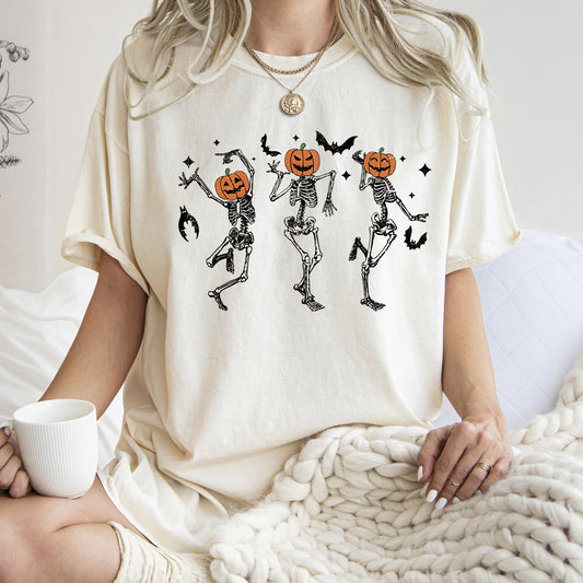 Dancing Pumpkin Skeletons Retro Halloween Comfort Colors Tshirt