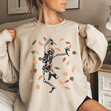 Dancing Skeleton Leaves Halloween Sweatshirt