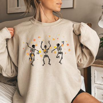 Dancing Skeletons Leaves Halloween Sweatshirt