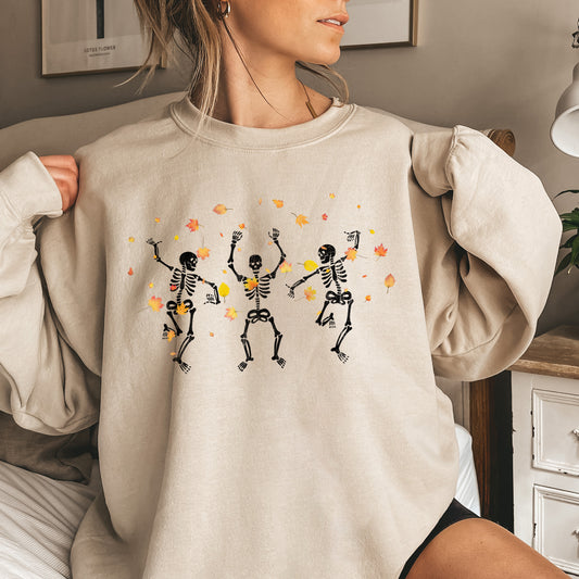 Dancing Skeletons Leaves Halloween Sweatshirt