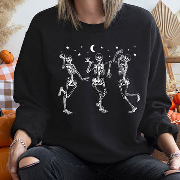 Dancing Skeletons Moon Vintage Halloween Sweatshirt