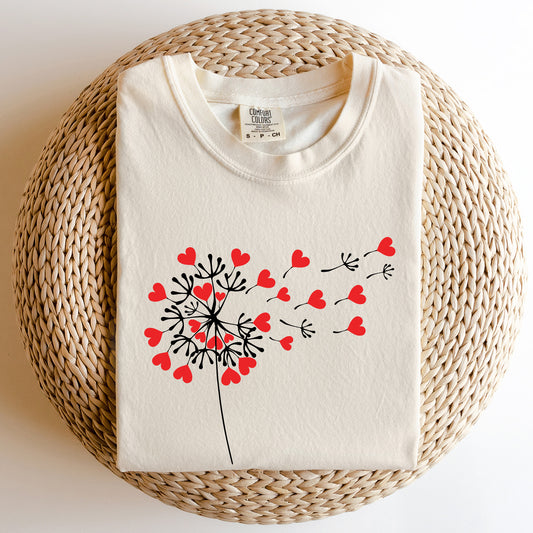 Dandelion Hearts, Flower, Comfort Colors Tshirt, Valentine's Day