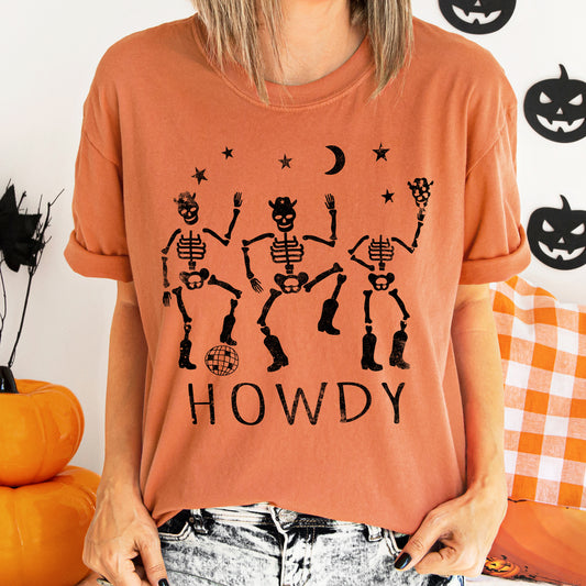 Howdy Skeletons Retro Halloween Comfort Colors Tshirt