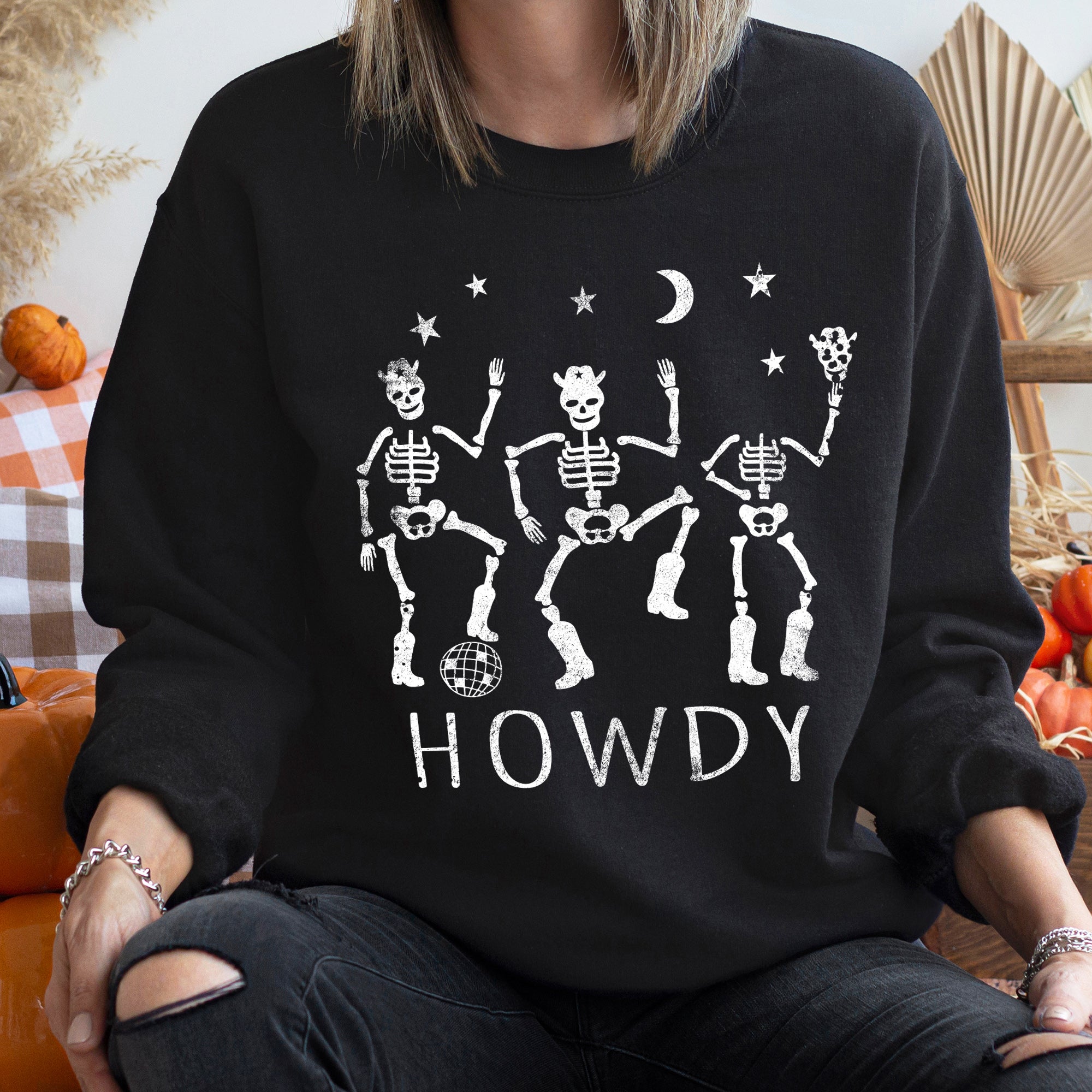 Howdy Skeletons Vintage Halloween Sweatshirt